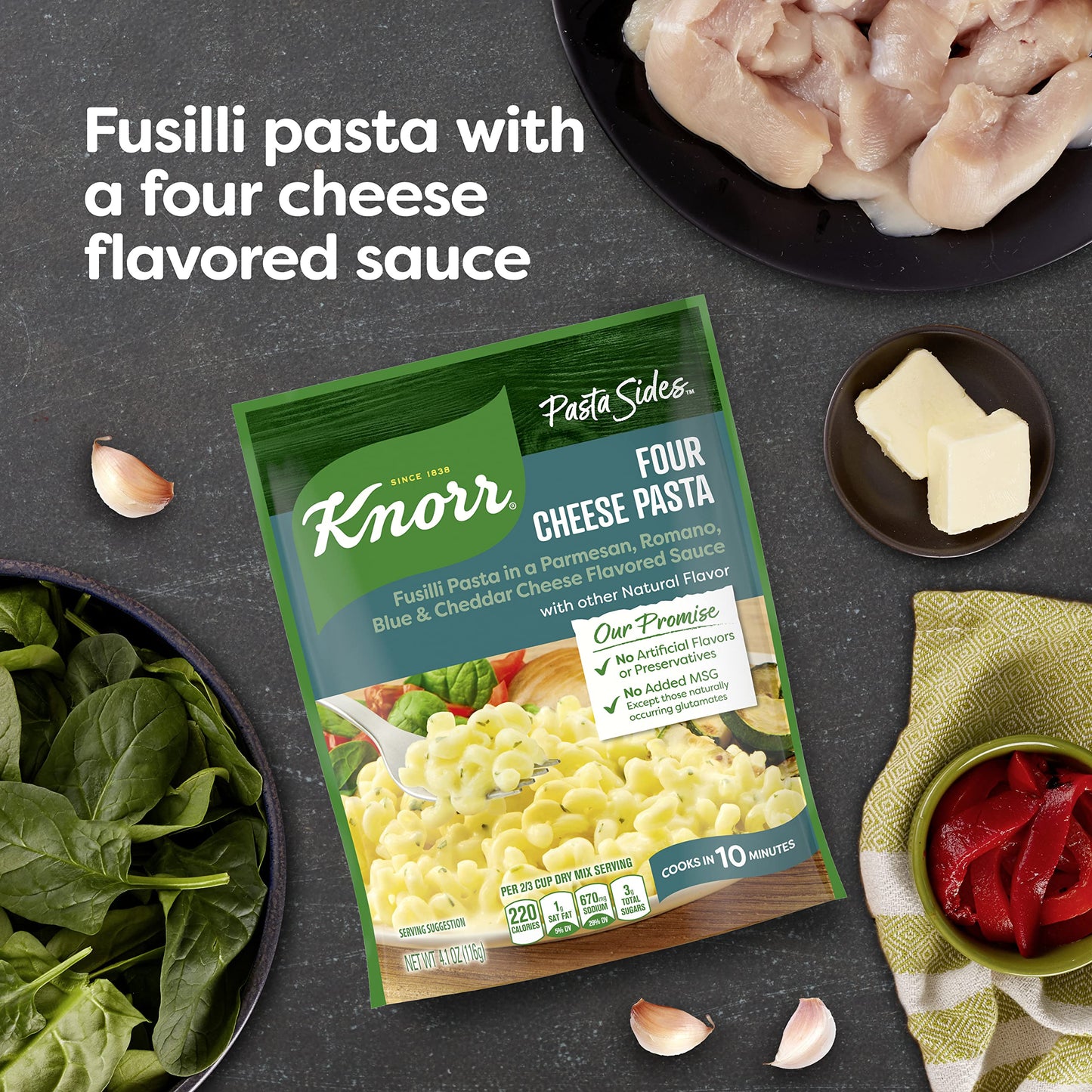 Knorr Pasta Sides Four Cheese Pasta For Delicious Quick Pasta Side Dishes No Artificial Flavors, No Preservatives, No Added MSG