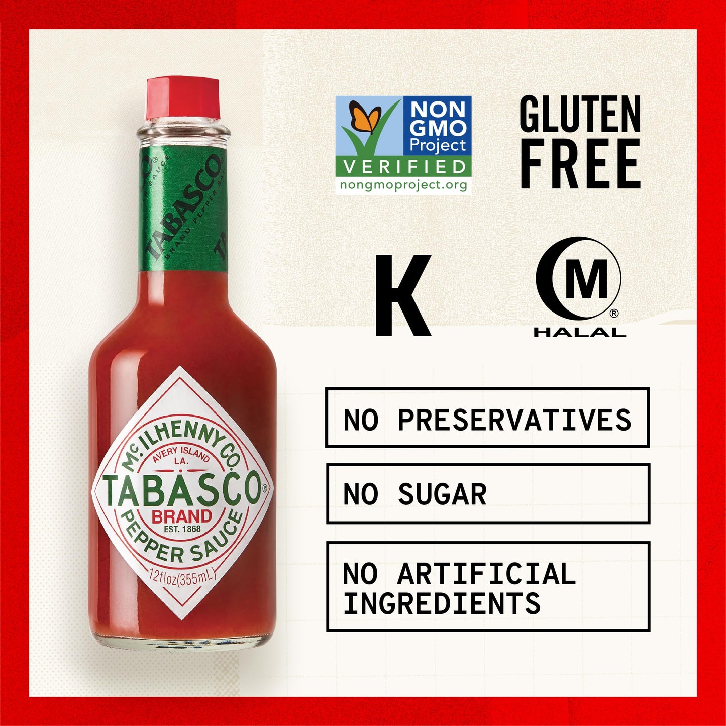 Tabasco Brand Original Red Pepper Hot Sauce, Medium Heat, Glass Bottle, Classic & Versatile Flavor, Three Simple Ingredients, Great For Dips, Tacos, Eggs, Pizza, Oysters & More, 12 Fl Oz (Pack Of 1)