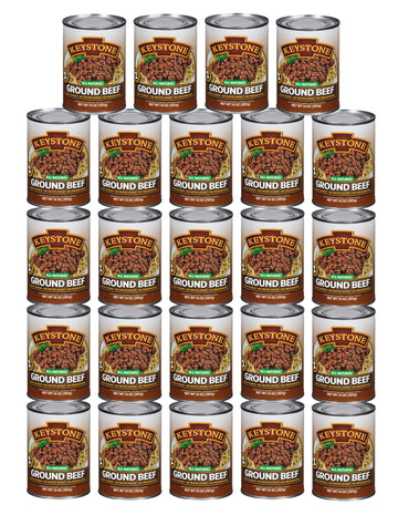 Keystone All Natural Ground Beef 14 Ounce Long Term Emergency Survival Food Canned Meat | Fully Cooked Ready To Eat | Gluten Free Family Pack Of 24
