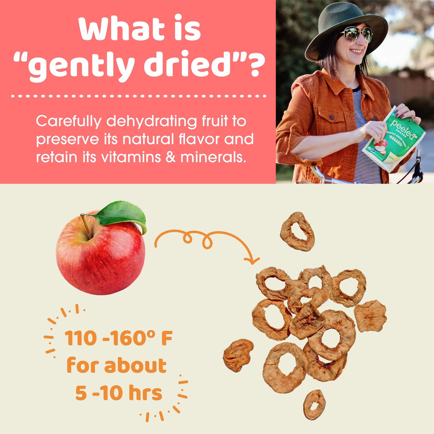 Peeled Snacks Organic Dried Fruit, Apple, 2.8 oz. - Healthy, Vegan Snacks for On-the-Go, Lunch and More