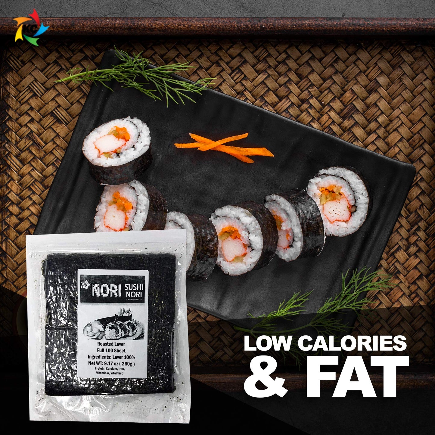KIMNORI Sushi Nori Sea Sheets Yaki Roasted Rolls Wraps Resealable Bag 100% Natural Laver Fresh enhanced Restaurant Quality (9.17_Ounce (Pack of 1))