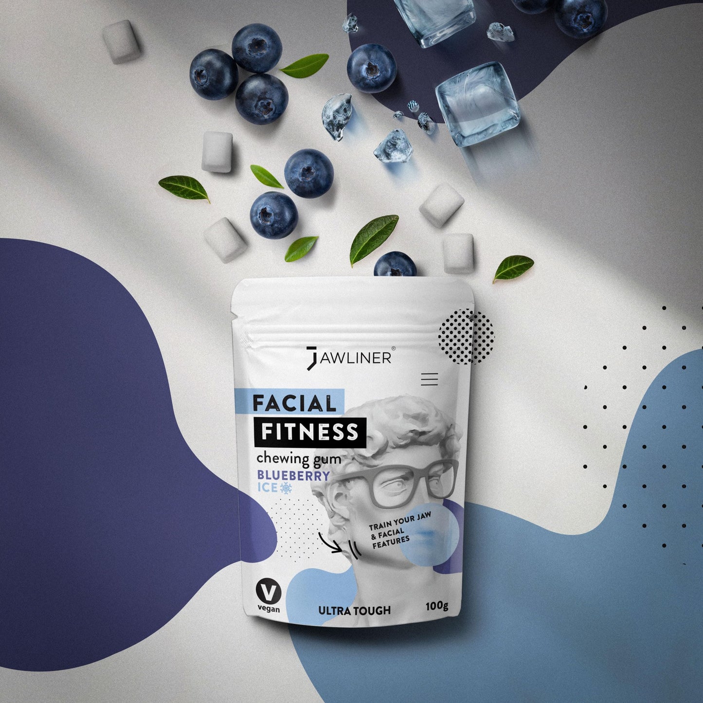Jawliner Fitness Chewing Gum (2 Months Pack) Jawline Gum- Sugar Free Blueberry Gum- Jawline Exerciser For Mewing And Shapen The