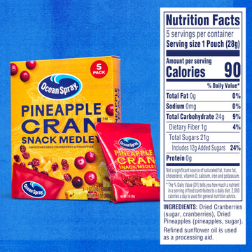 Ocean Spray Pineapple Cran Snack Medley, Cranberry And Pineapple Dried Fruit Snack, 1 Oz Pouches, 5 Count