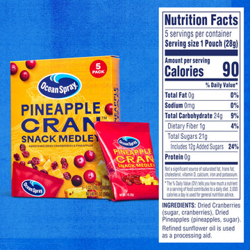 Ocean Spray Pineapple Cran Snack Medley, Cranberry and Pineapple Dried Fruit Snack, 1 Oz Pouches, 5 Count (Pack of 2)
