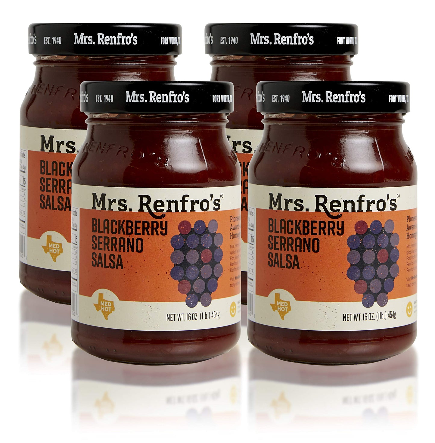 Mrs. Renfros Blackberry Serrano Salsa, Gluten Free, 16 oz Jars, 4-Pack