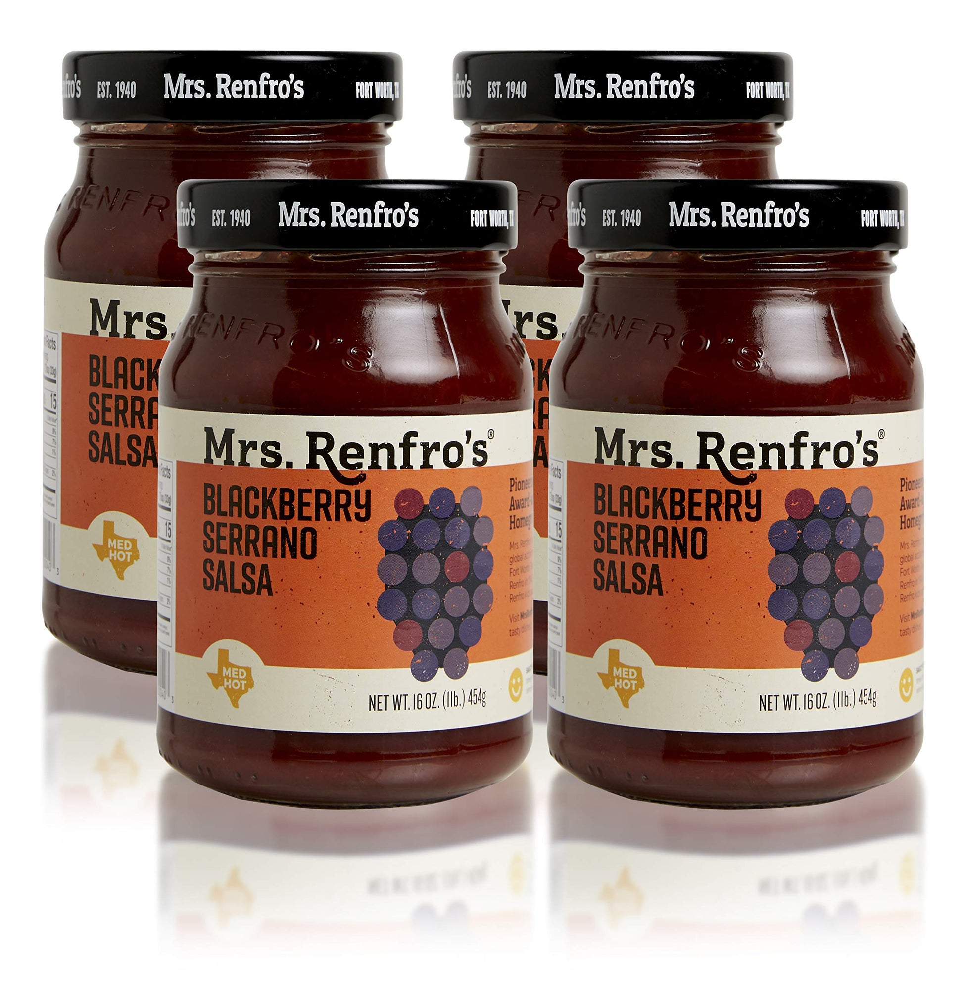 Mrs. Renfros Blackberry Serrano Salsa, Gluten Free, 16 oz Jars, 4-Pack