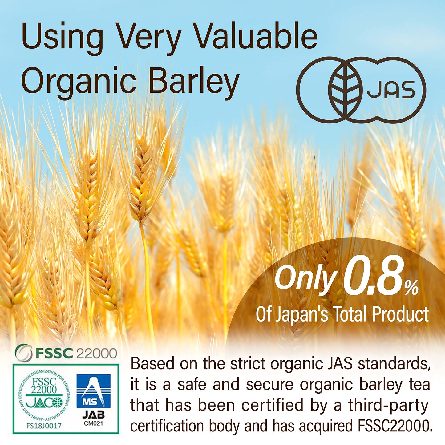 YAMASAN Organic Barley Tea Bags - Caffeine Free, Vegan, 30 Large Bags, 100% Natural Mugicha