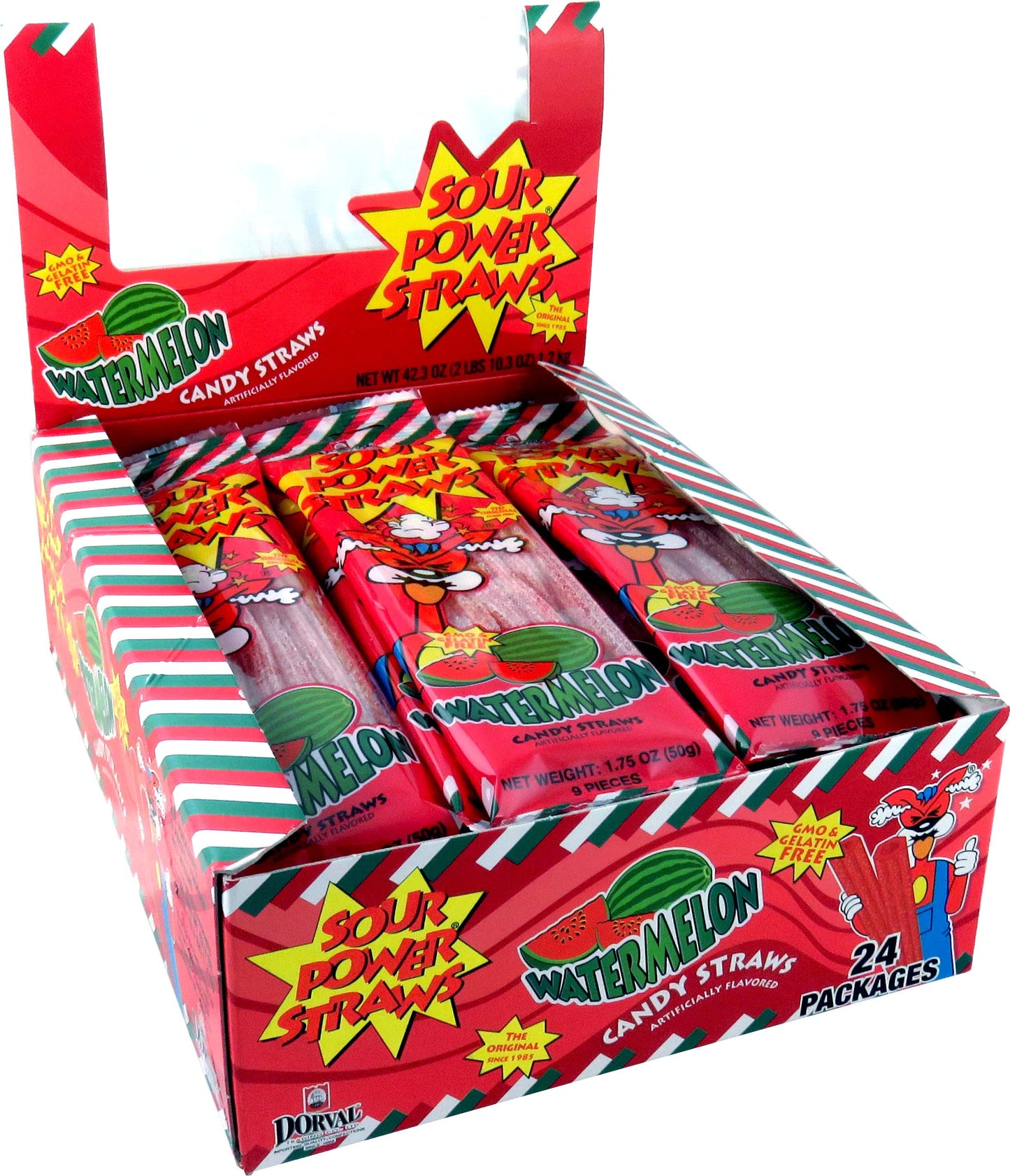 Sour Power Candy Straws, Watermelon, 1.75 Ounce, Pack Of 24