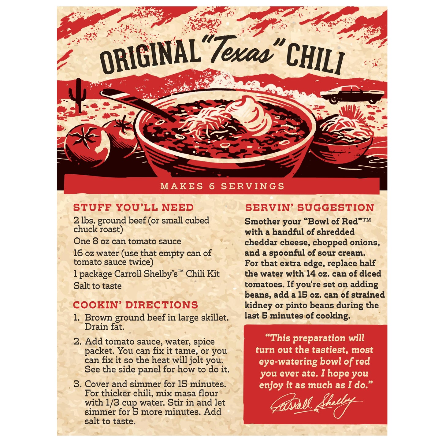 Carroll Shelby s Original Texas Brand Chili Kit 3.65oz Box (Pack of 8)