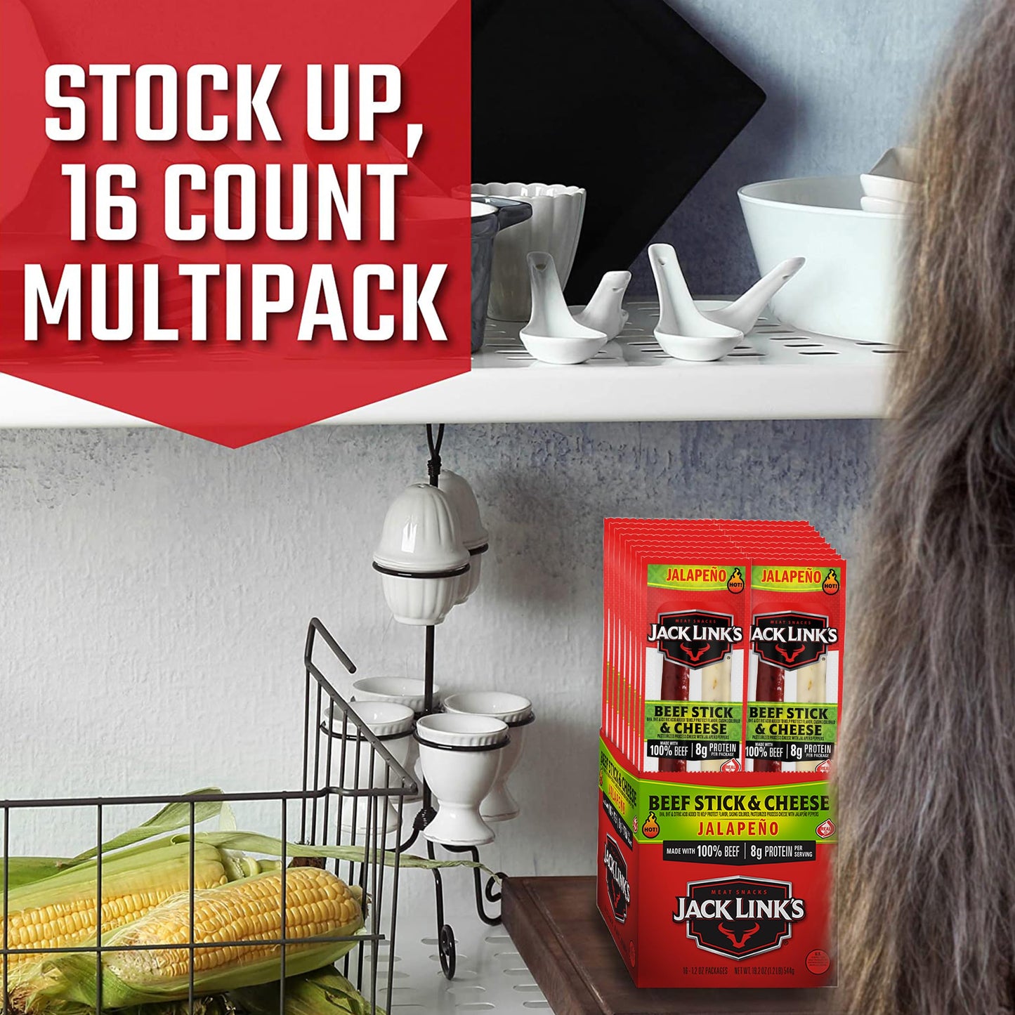 Jack Links Jalapeno Beef & Cheese Combo, Spicy Snack Pack - 100% Beef Stick and Cheese Stick Made with Real Wisconsin Cheese - 8