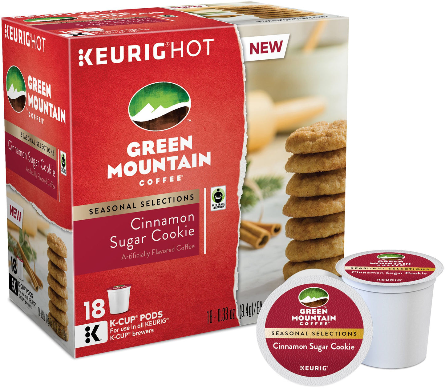 Green Mountain Coffee K-Cups, Cinnamon Sugar Cookie, 18 Count, Compatible with Keurig Brewers