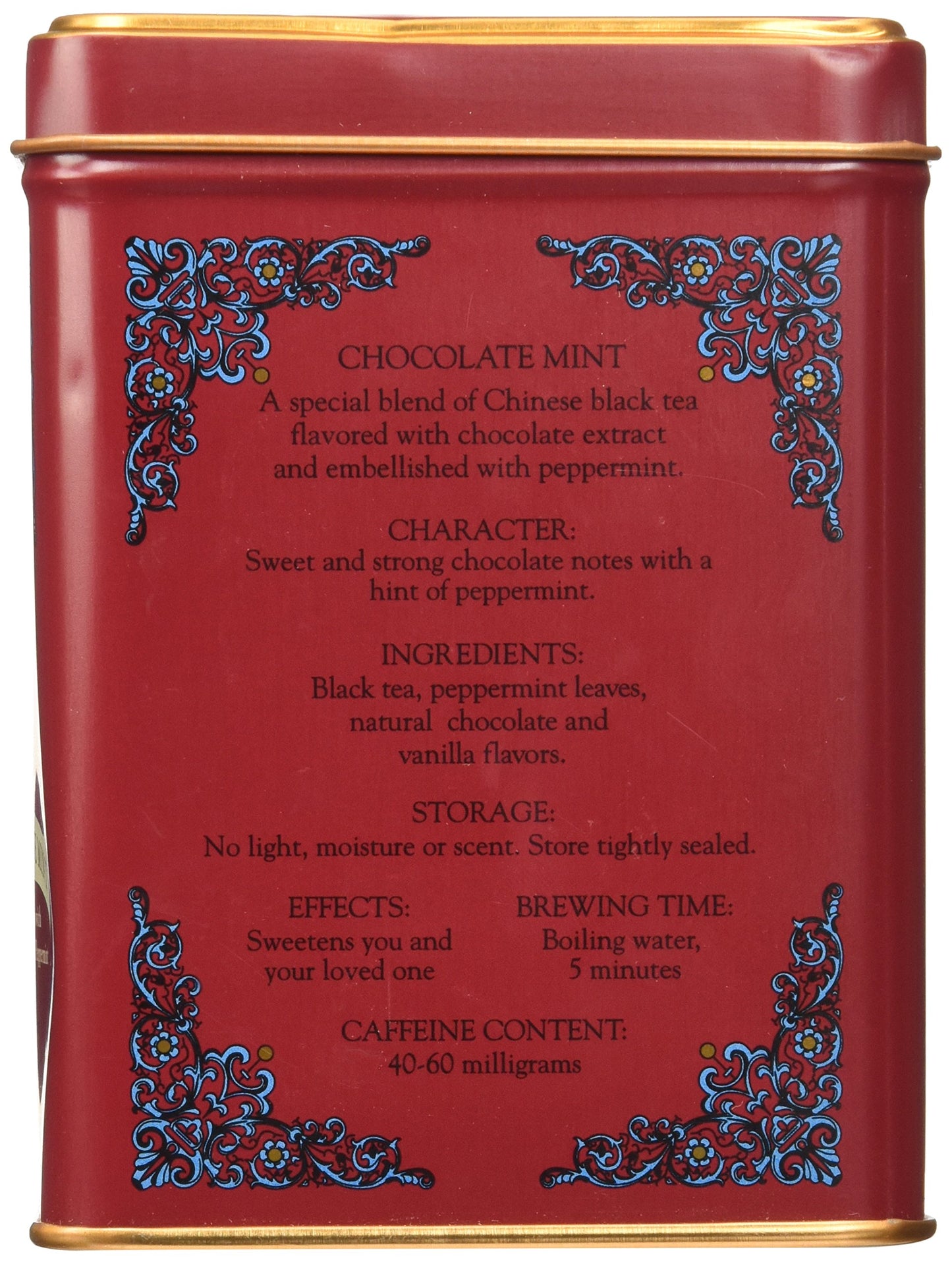 Harney And Sons Chocolate Mint, Flavored Black Tea - 20 Sachets Per Tin