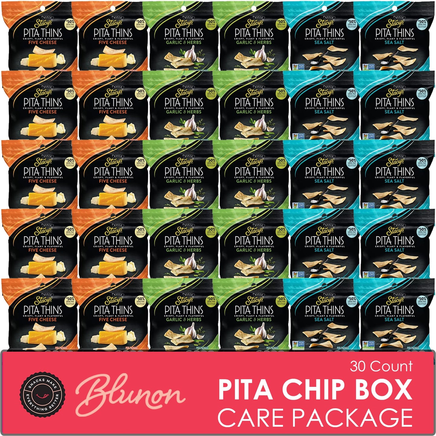 Stacy Pita Thins Variety Pack - Baked Healthy Snack - Bulk Assortment - Care Package Gift Box (30 Count)