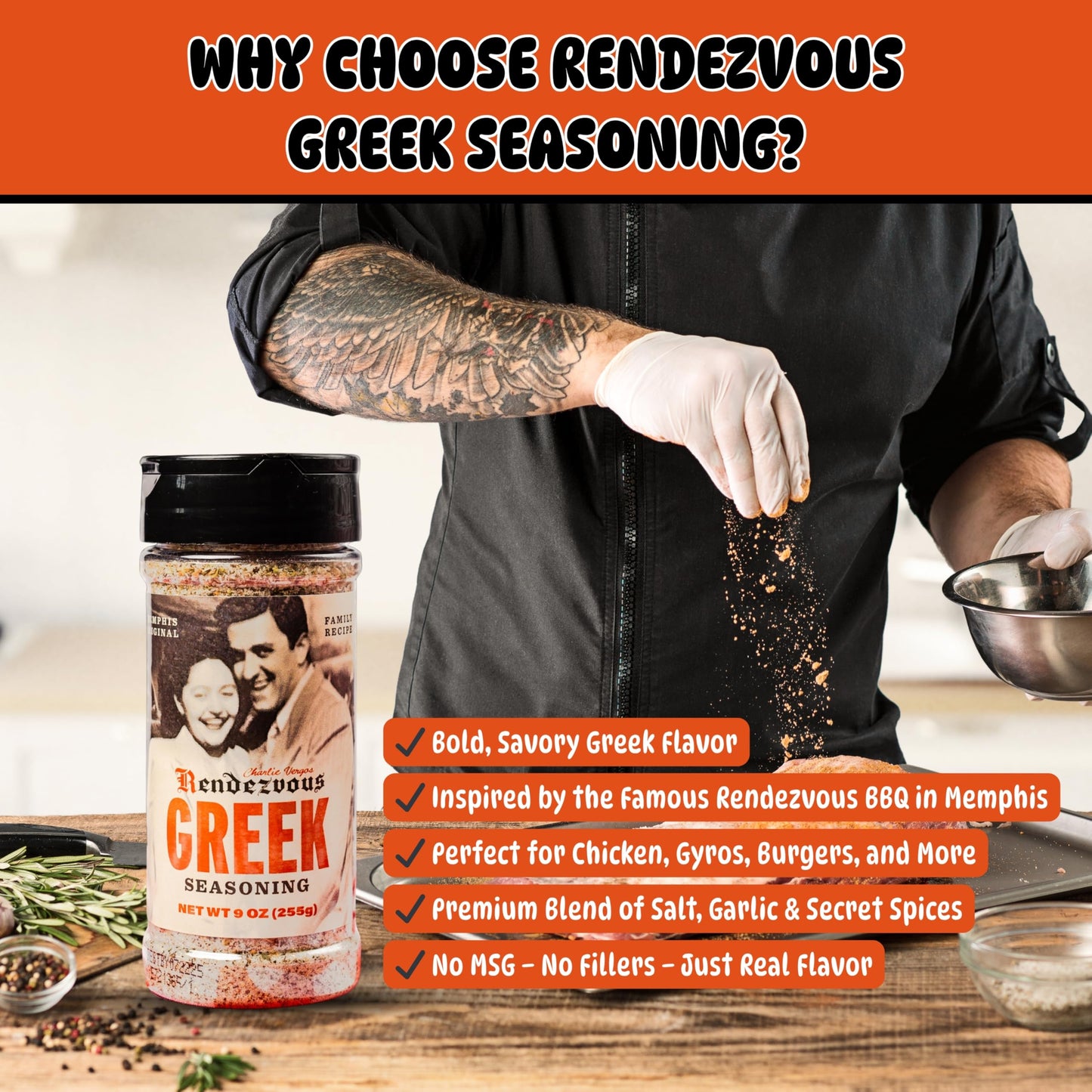 Charlie Vergos Rendezvous Greek Seasoning 9 oz - Chicken seasoning - All Purpose Seasoning Blend for Grilling, Beef, Pork, Seafo
