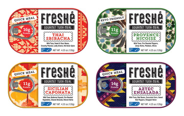 Fresh   Gourmet Canned Tuna Variety Pack (4 Pack) Healthy High-Protein Skipjack Fish & Ready-to-Eat Meal - All-Natural, Non-GMO,