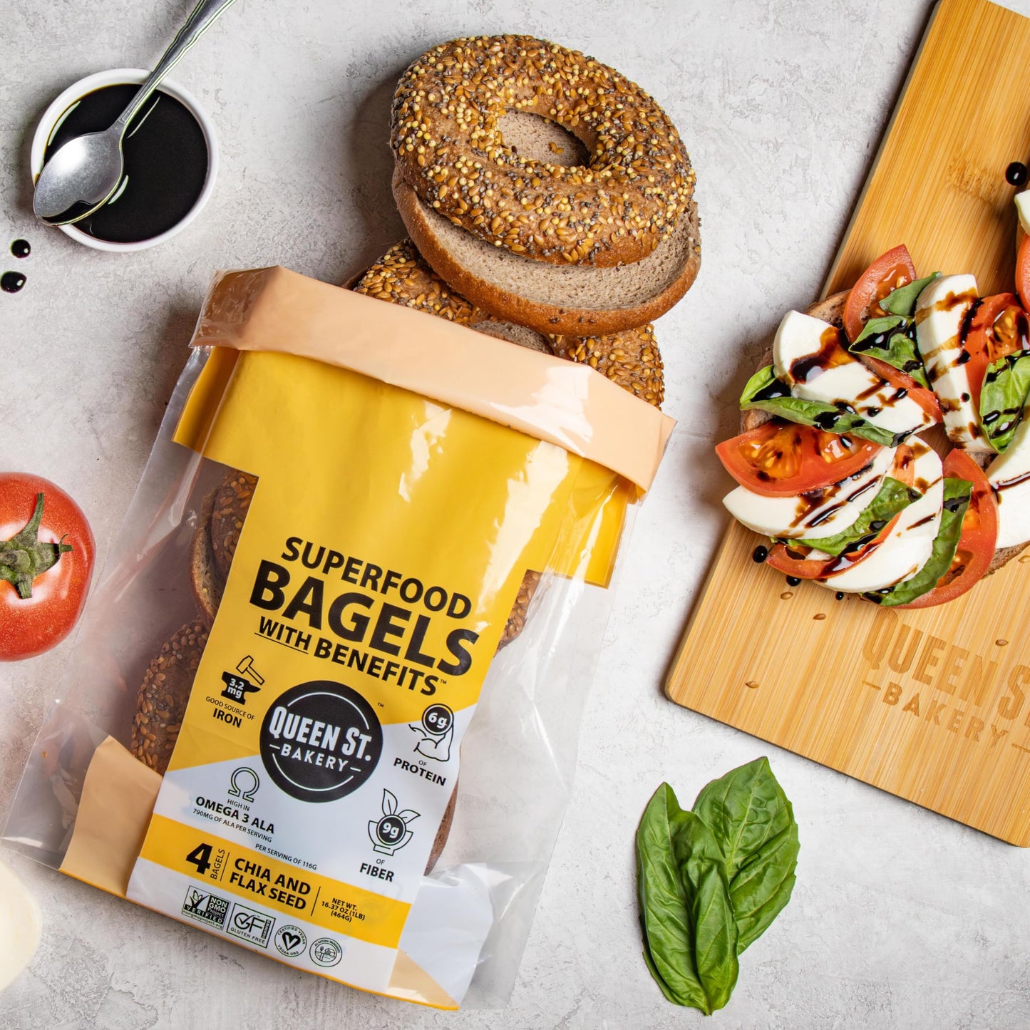 Queen St. Bakery Chia & Flax Seed Superfood Bagels - Vegan, Protein & Fibre, Gluten-Free, Allergen Free Bagels - 4 Count