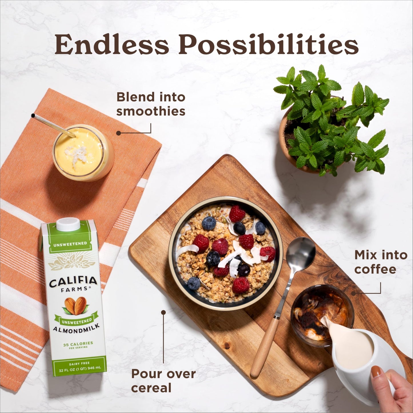 Califia Farms - Unsweetened Almond Milk, 32 Oz (Pack of 6), Dairy Free, Vegan, Plant Based, Keto Food, Shelf Stable, Vegan, Glut