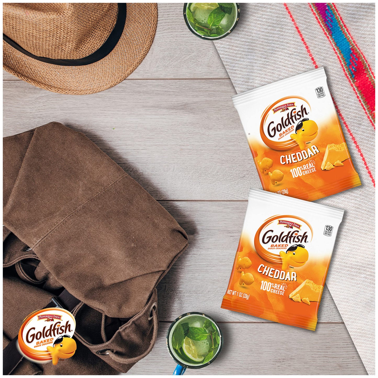 Goldfish Cheddar Cheese Crackers, Baked Snack Crackers, 1 Oz On-The-Go Snack Packs, 9 Count Tray