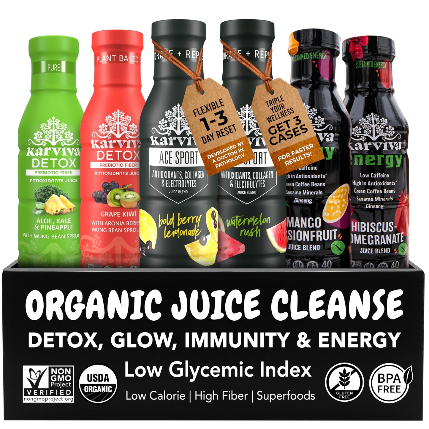 1-Day Juice Fasting  Collagen & Sustained Energy Pack | Ancient Remedies For Gentle Detox  Metabolism Boost | Prebiotics & Minerals  Antioxidants | Low Sugar | Organic  612 Fl Oz Bpa-Free Bottles
