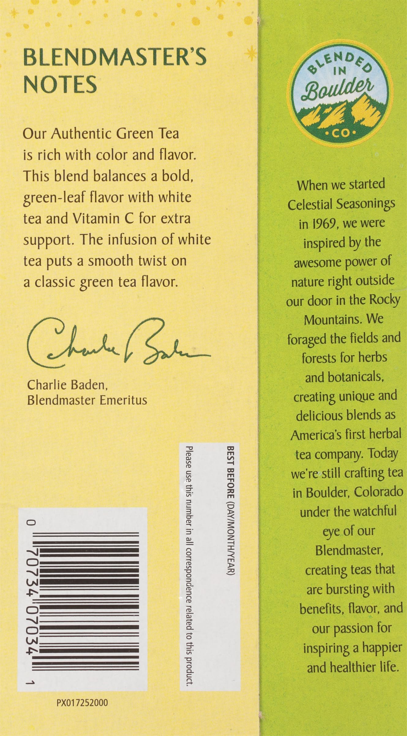 Celestial Seasonings Green Tea, Authentic, 20 Tea Bags, Caffeine, Pack of 6, Natural