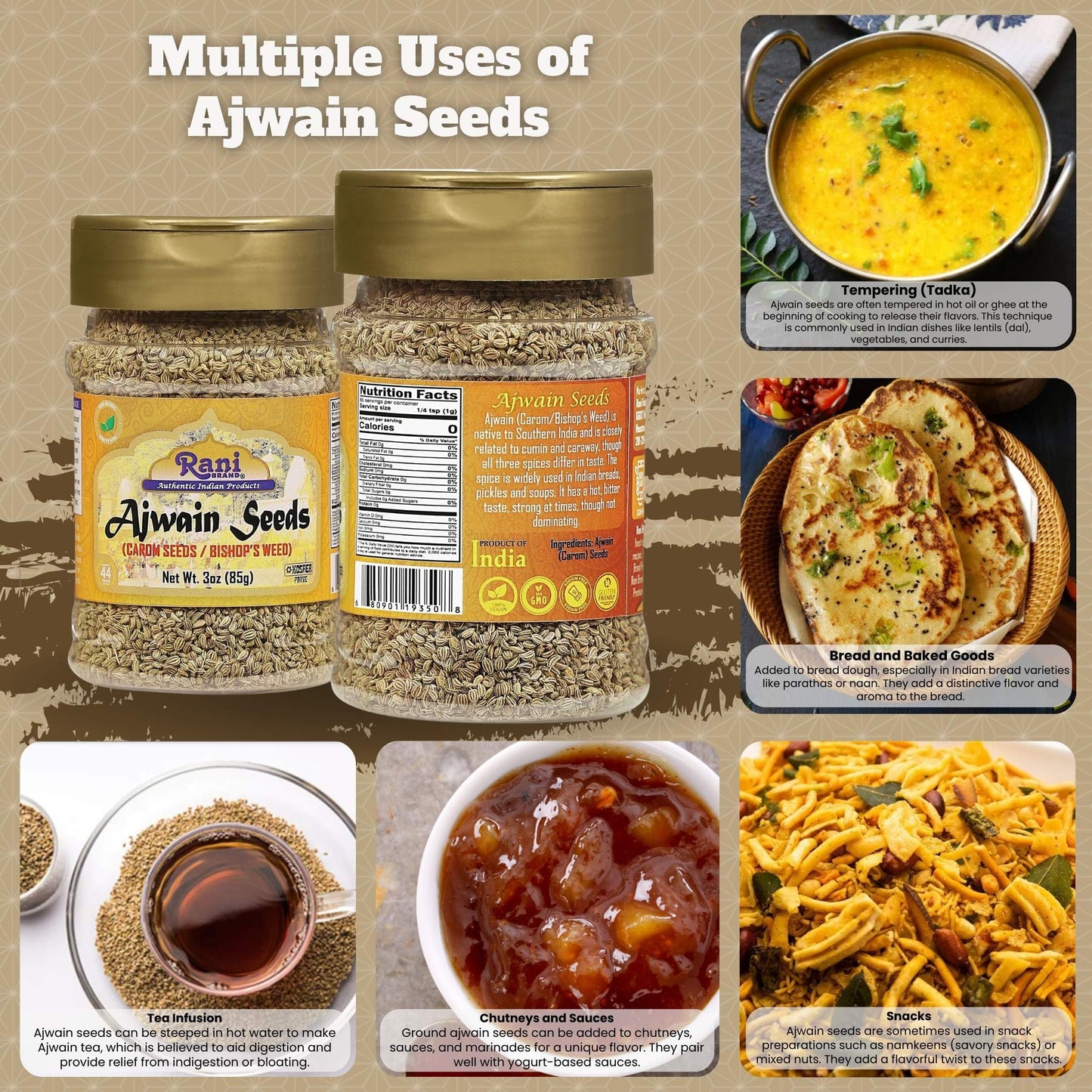 Rani Ajwain Seeds Whole - All Natural, Vegan, Gluten Friendly, NON-GMO, 3oz (85g) PET Jar - Indian Origin