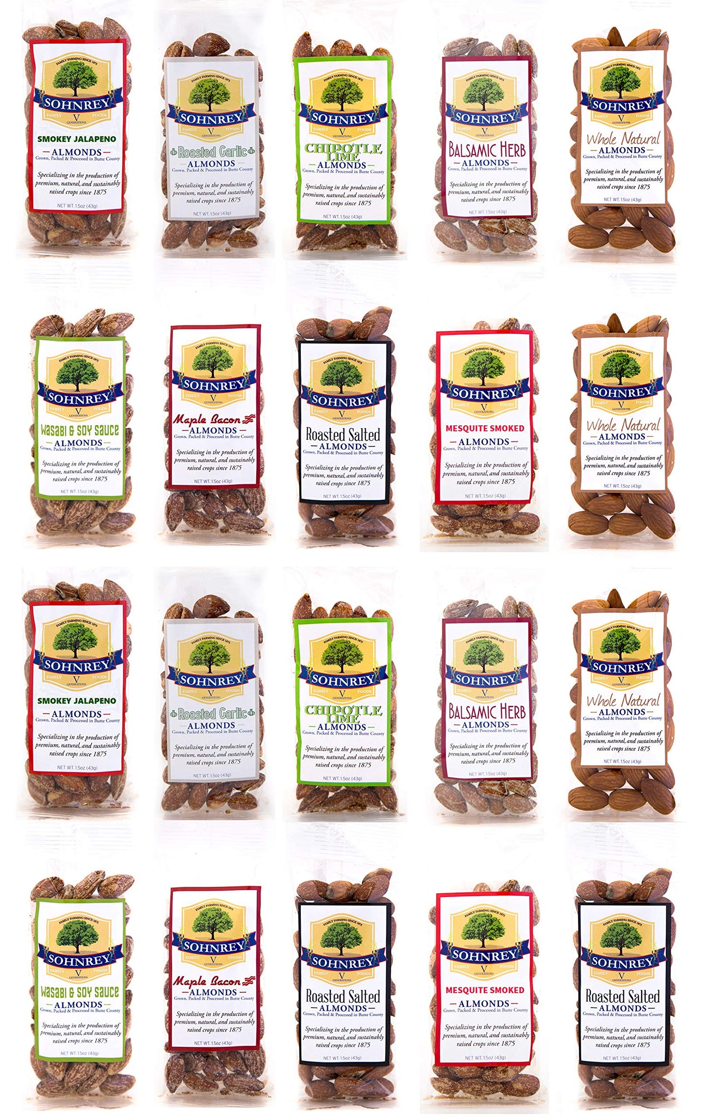 Sohnrey Family Foods Bold and Spicy Almonds Variety Pack 1.5 oz (20-Pack)