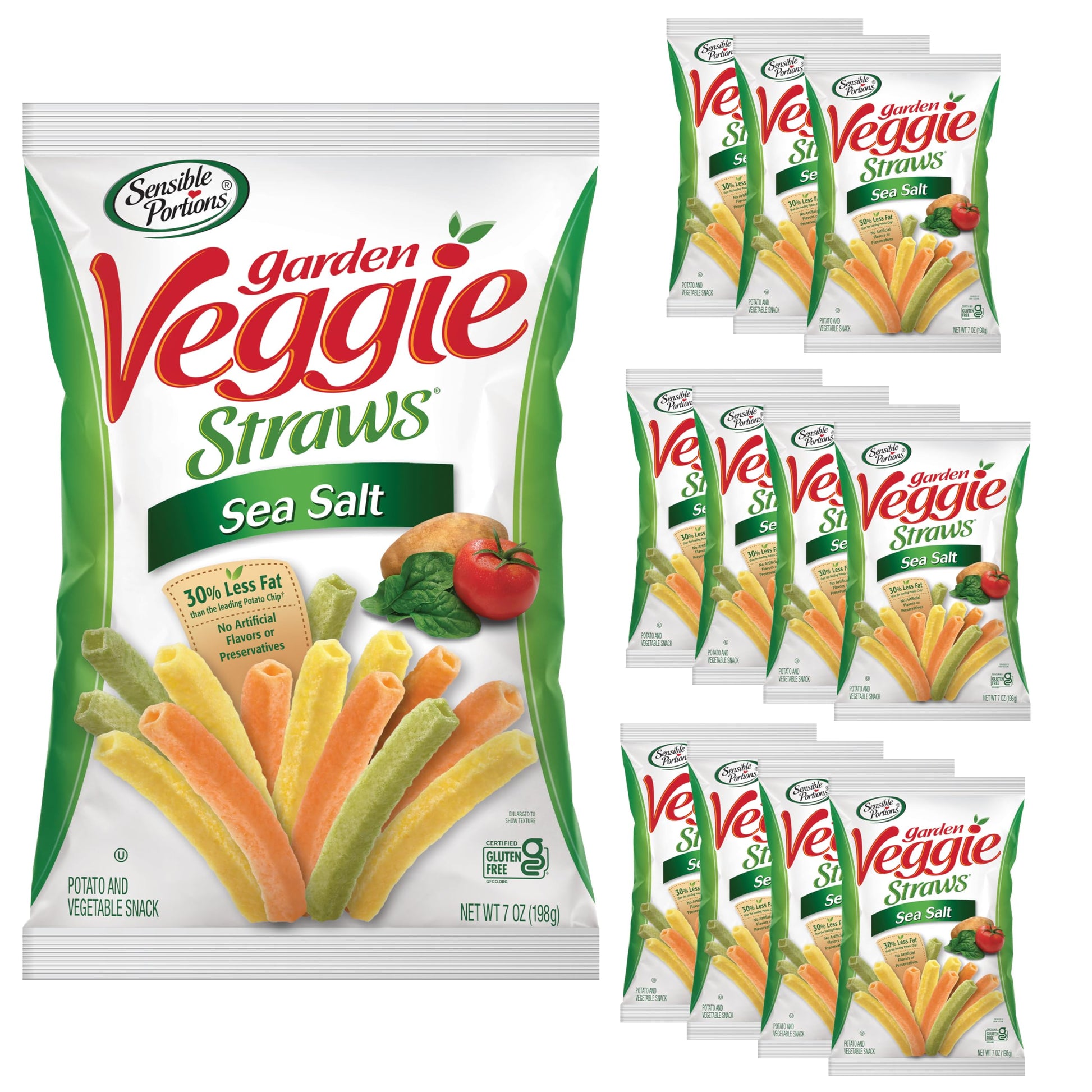 Sensible Portions Veggie Straws, Sea Salt Flavor, Gluten-Free Chips, 7 Ounce Bag, 12-Pack