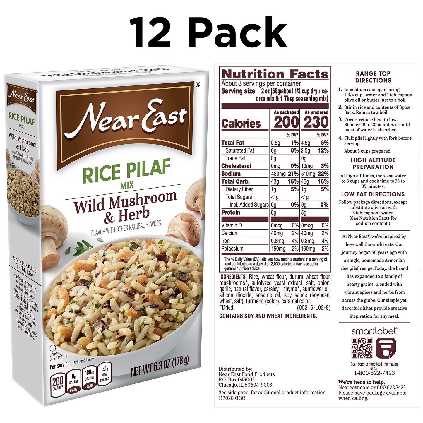 Near East Wild Mushrooms & Herbs Rice Pilaf Mix, 6.3-Ounce Boxes (Pack of 12)