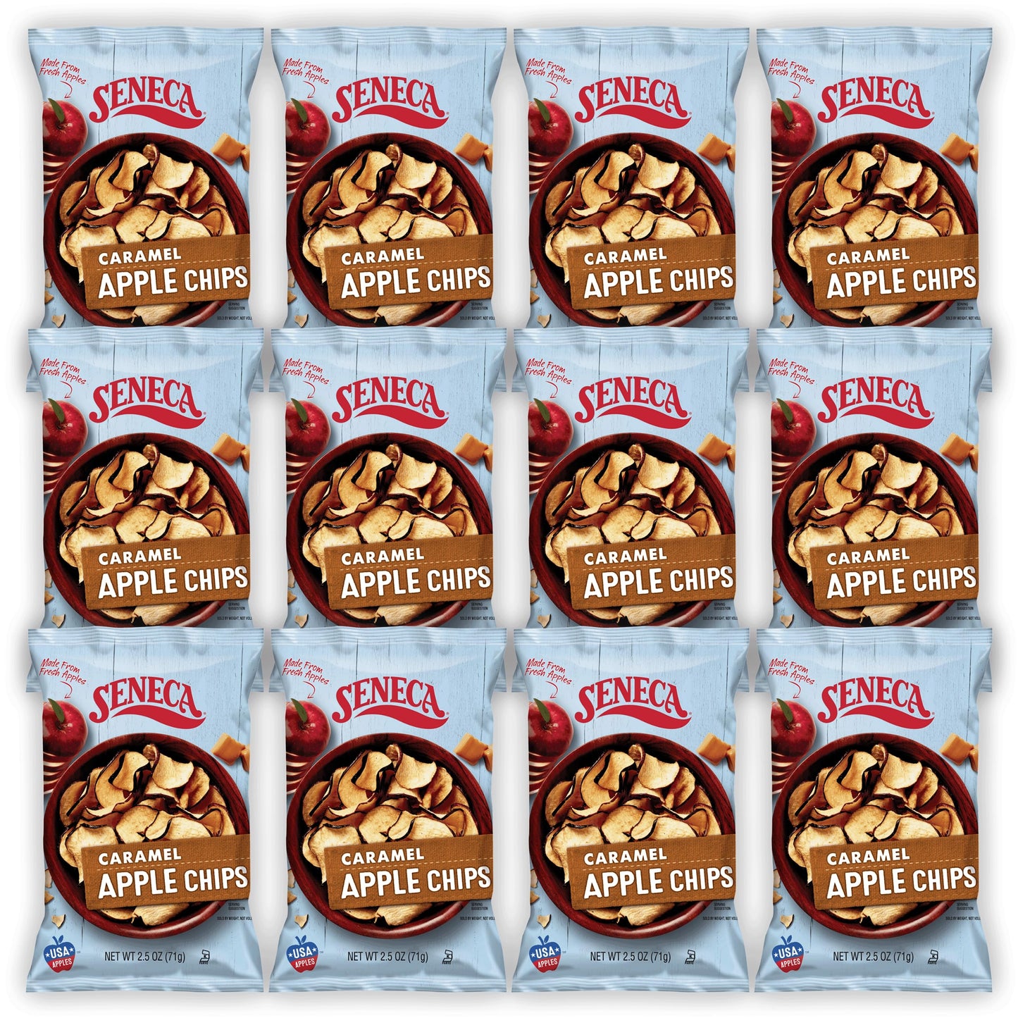 Seneca Caramel Apple Chips, 100% Red Delicious Apples, 2.5 oz (Pack of 12) - Crisped Freshness in Foil-Lined Bag