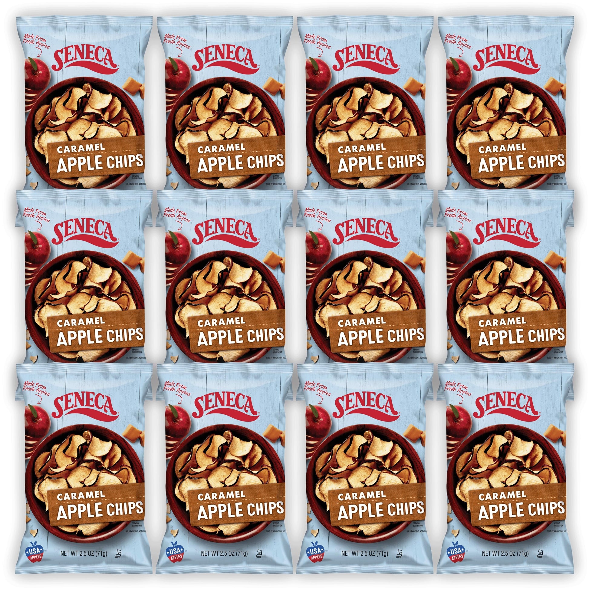 Seneca Caramel Apple Chips, 100% Red Delicious Apples, 2.5 oz (Pack of 12) - Crisped Freshness in Foil-Lined Bag