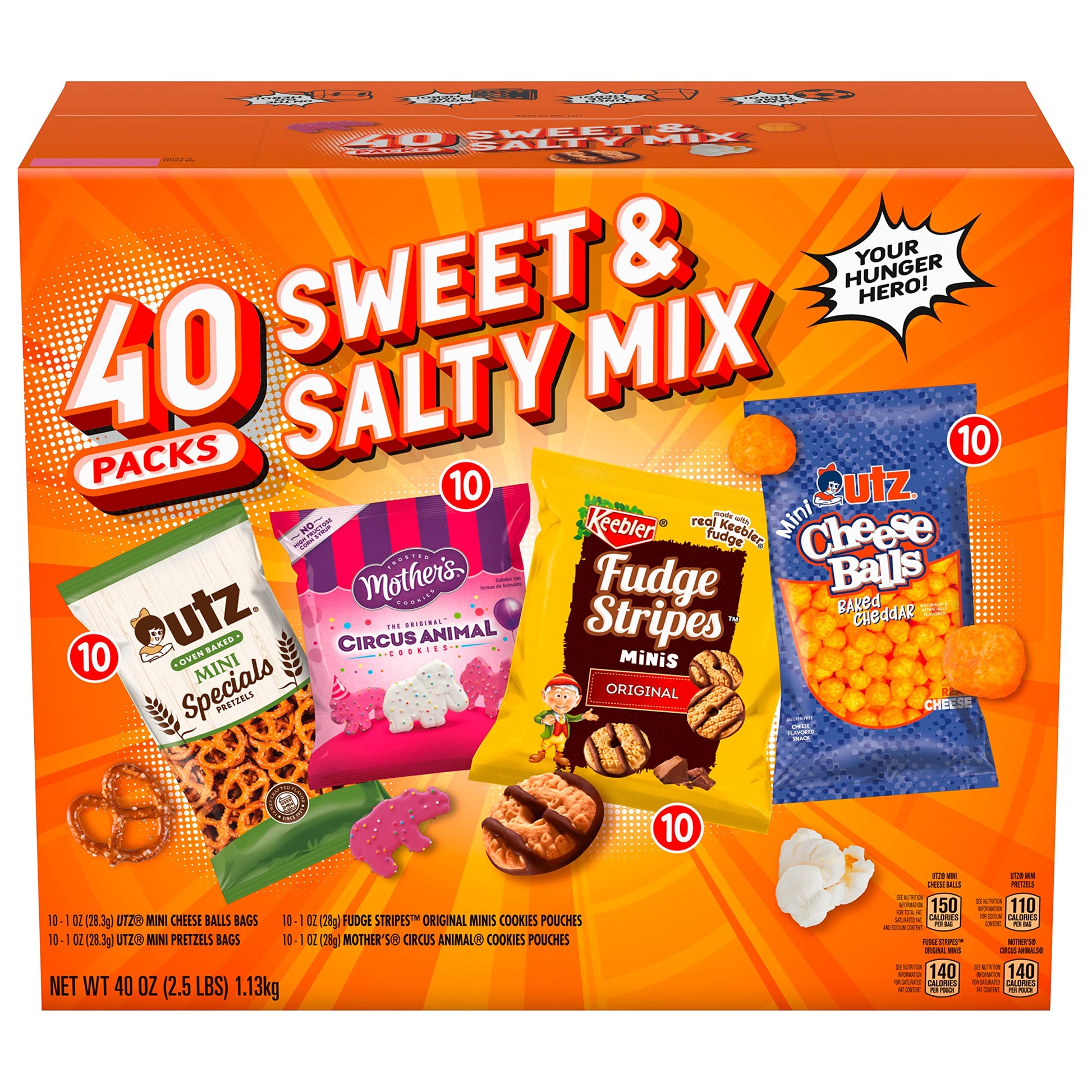 Sweet & Salty Mix Snack Box Variety Pack Individually Wrapped Snacks, 10 Keebler Fudge Stripes Minis, 10 Mother'S Animal Circus 
