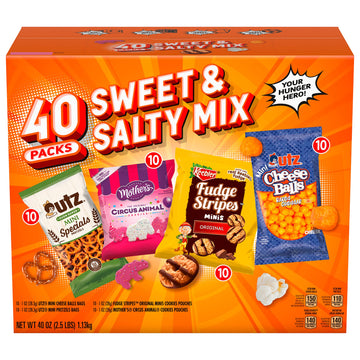 Sweet & Salty Mix Snack Box Variety Pack Individually Wrapped Snacks, 10 Keebler Fudge Stripes Minis, 10 Mother'S Animal Circus 