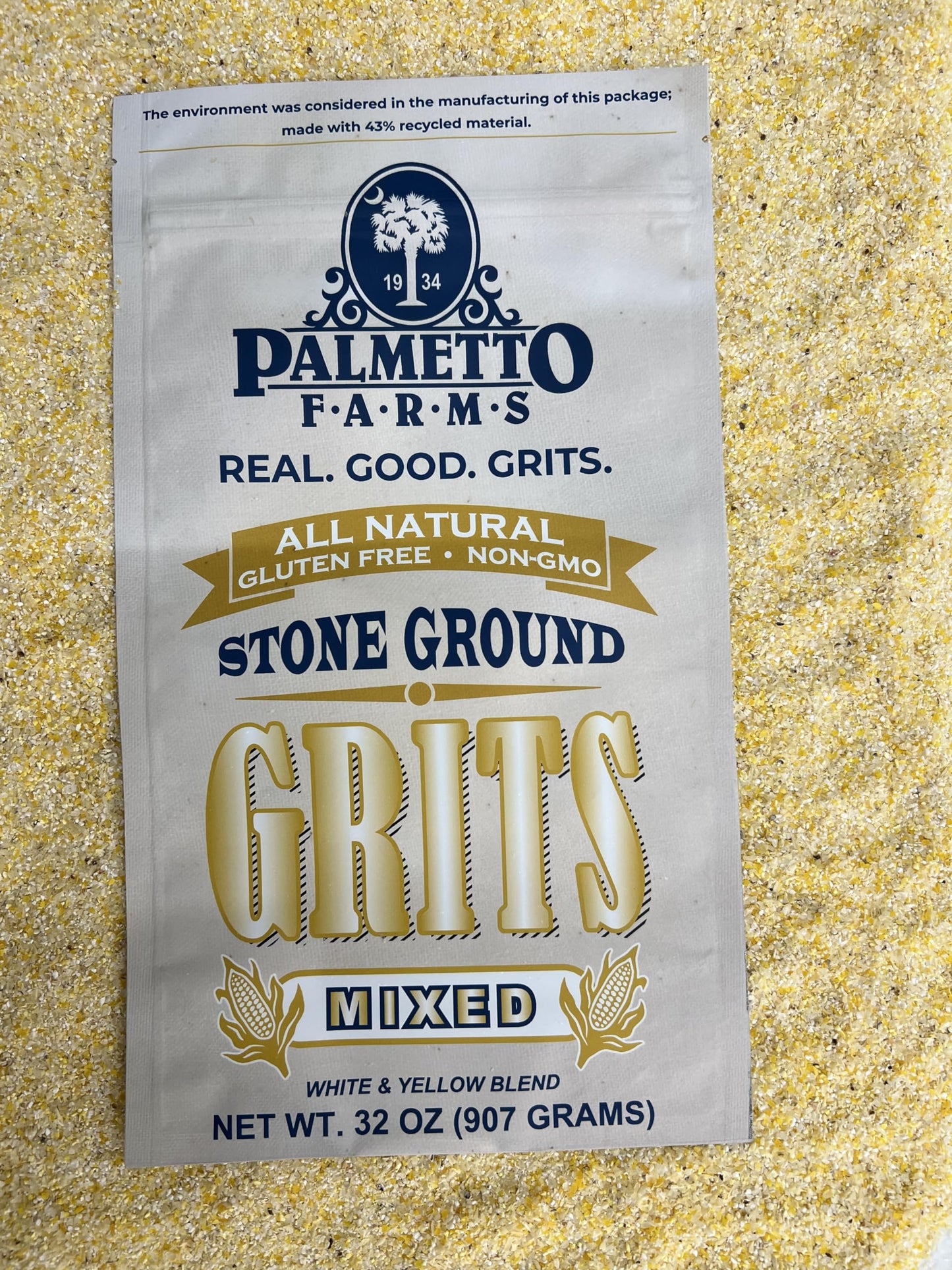 Palmetto Farms Mixed Yellow and White Stone Ground Grits, Non-GMO, Gluten Free, 2 LB