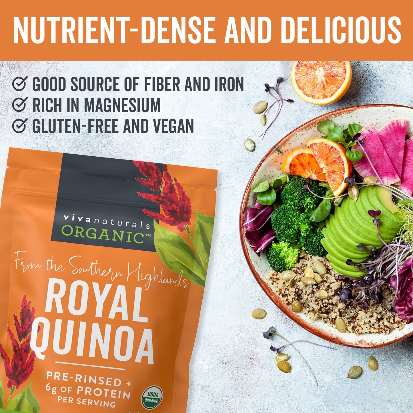Viva Naturals Organic Quinoa, 4 Lb - Plant Based Protein, Fiber And Iron - Pre-Washed Whole Grain Rice And Pasta Substitute For