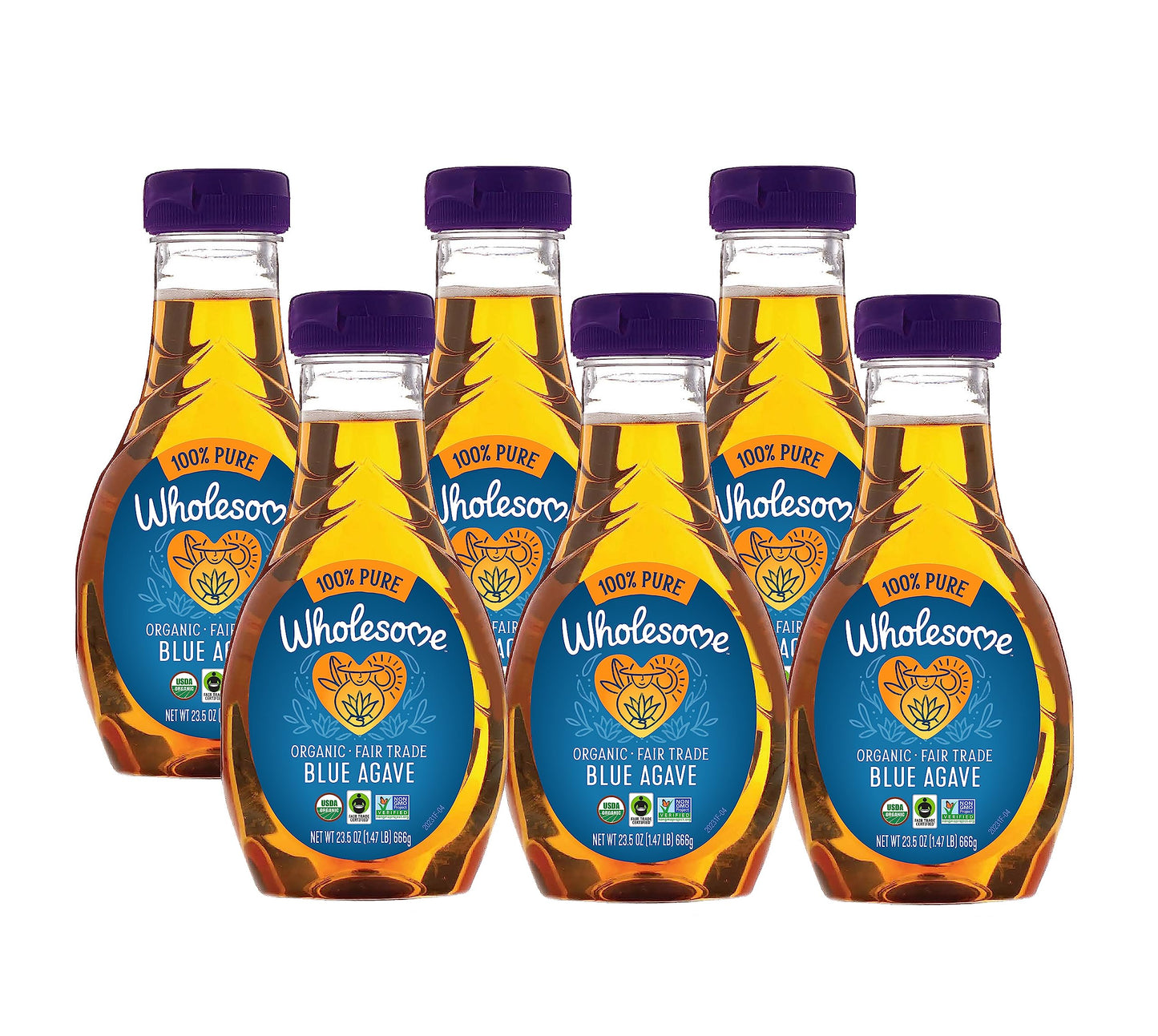 Wholesome Sweeteners Organic Blue Agave Nectar Syrup, Low Glycemic, Non-GMO, Fair Trade, 23.5 Oz, Pack of 6