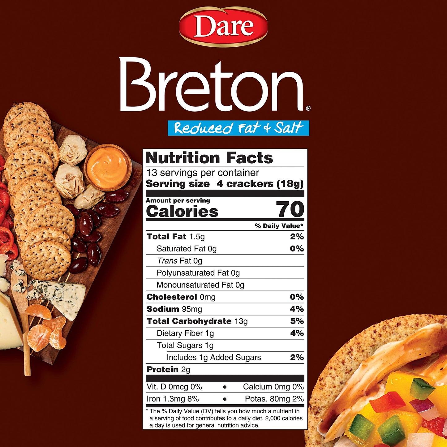 Dare Breton Crackers Healthy Snacks, Reduced Fat and Salt, 8 Ounce (Pack of 12)