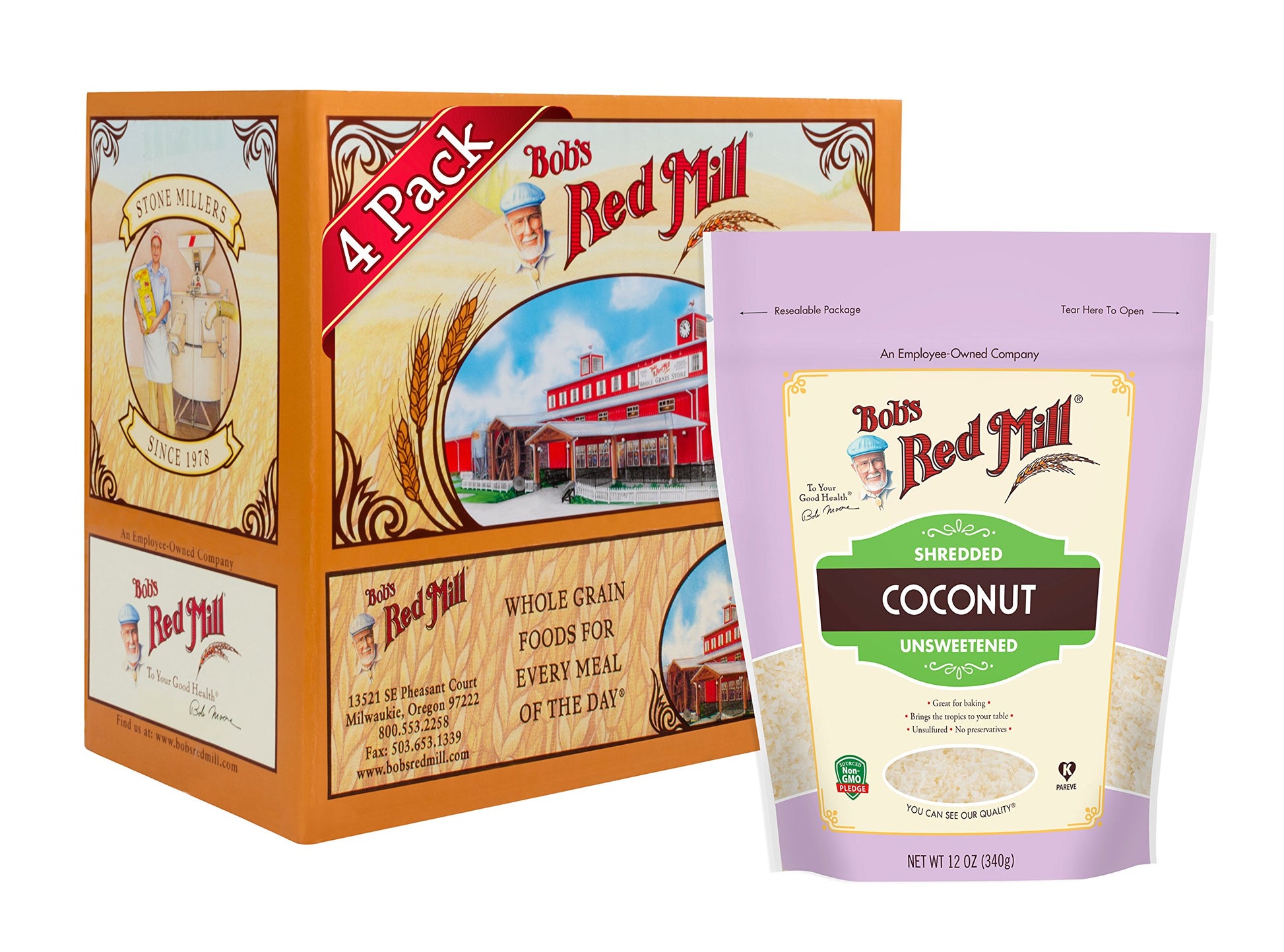 Bob's Red Mill Shredded Coconut, 12oz (Pack of 4) - Non GMO, Fair Trade Certified, Vegan, Paleo Friendly, Keto Friendly Friendly