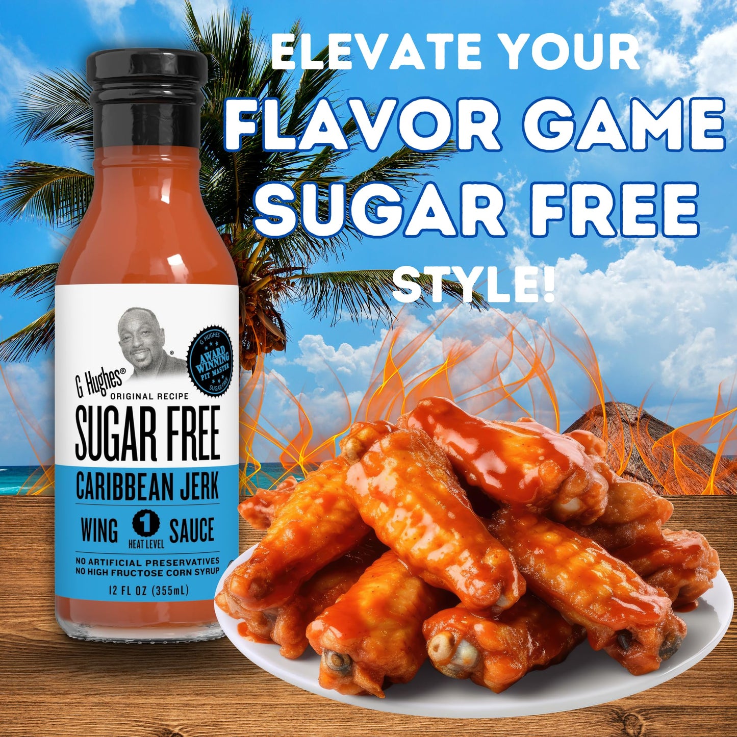 G Hughes Sugar Free, Caribbean Jerk Wing Sauce - Caribean Jerk Sauce, Jerk Marinade, Gluten Free Wing Sauce, Sugar Free BBQ Sauc