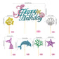 Mermaid Birthday Cake Toppers Set - Sparkling Ocean Theme Decor With Happy Birthday Topper And 12 Colorful Mermaid Cupcake Picks