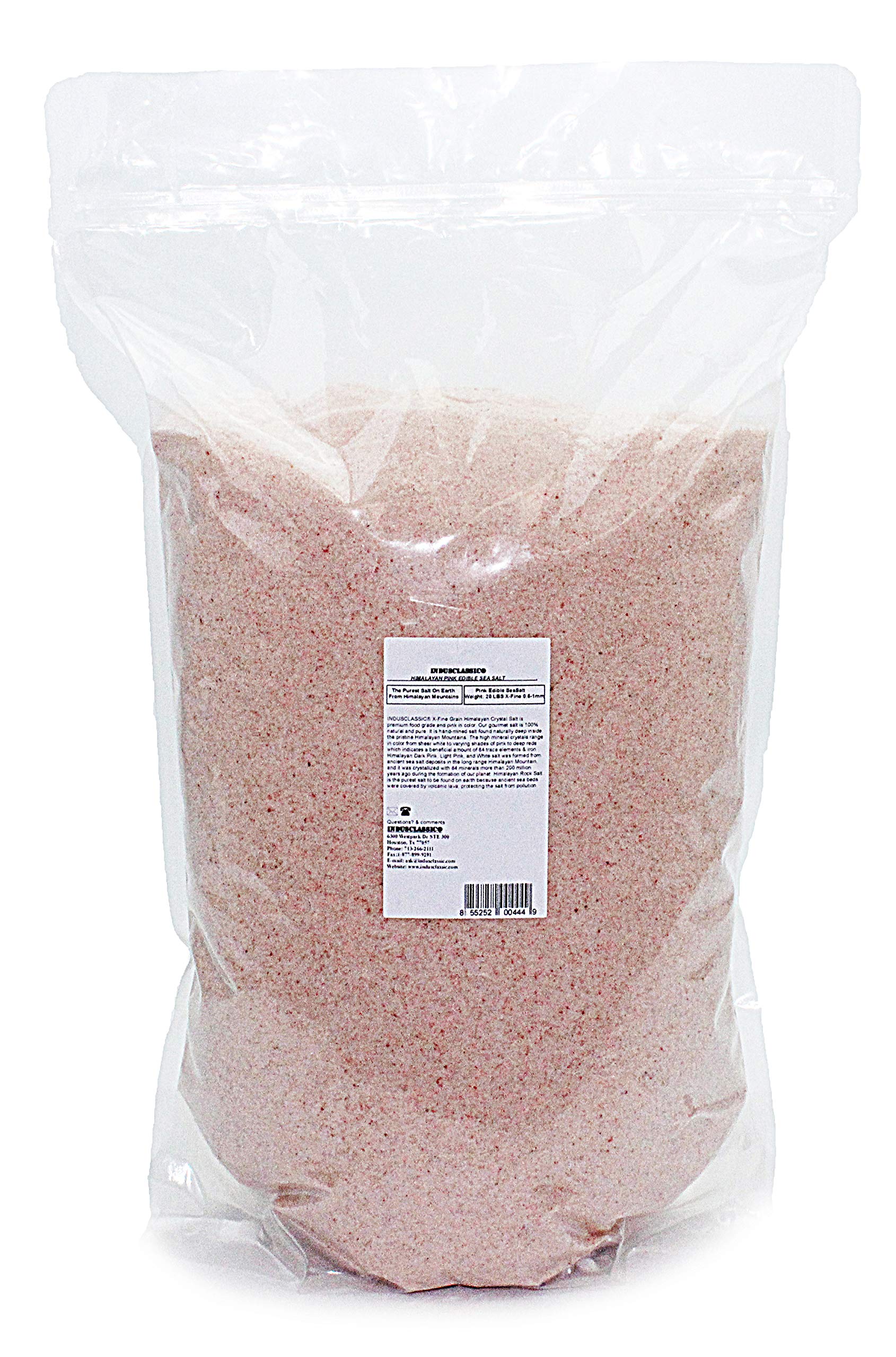 IndusClassic Himalayan Pink Cooking Salt, Fine Grain 0.5mm to 1mm, 20 Pound Bag, Kosher, Unprocessed