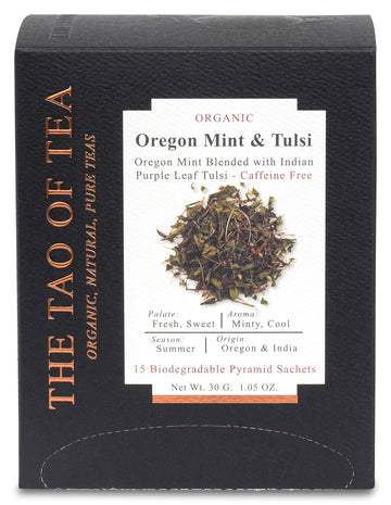 The Tao of Tea Oregon Mint & Tulsi Pyramid Sachets, 15 Count, Model 689951914415