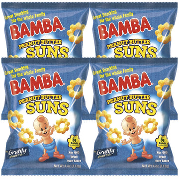 Osem Bamba Peanut Butter Suns Snacks For The Whole Family - All Natural Peanut Butter Corn Puffs Snacks (4 Pack - 4Oz Bags) - Ma