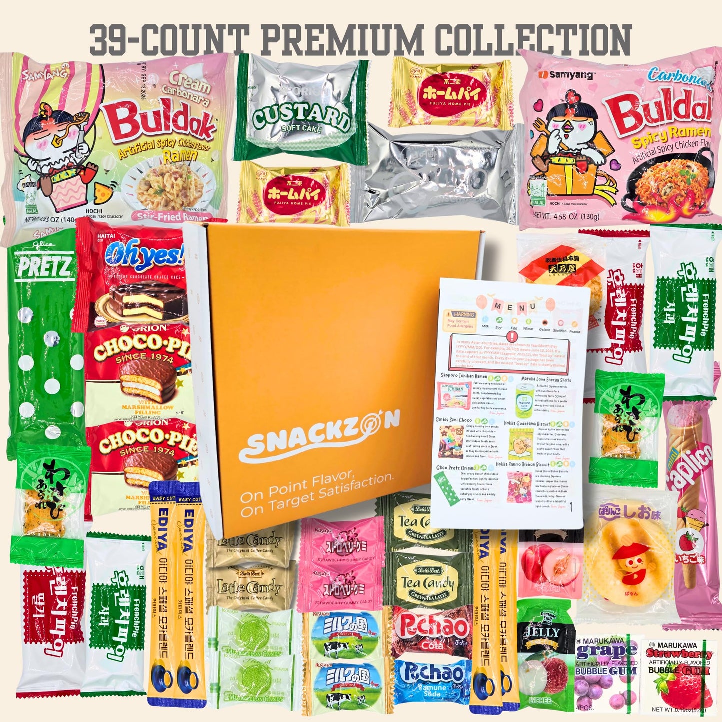 SNACKZON Assorted Japanese Korean Snacks Gift Set - 39 Pieces, Sweet & Savory