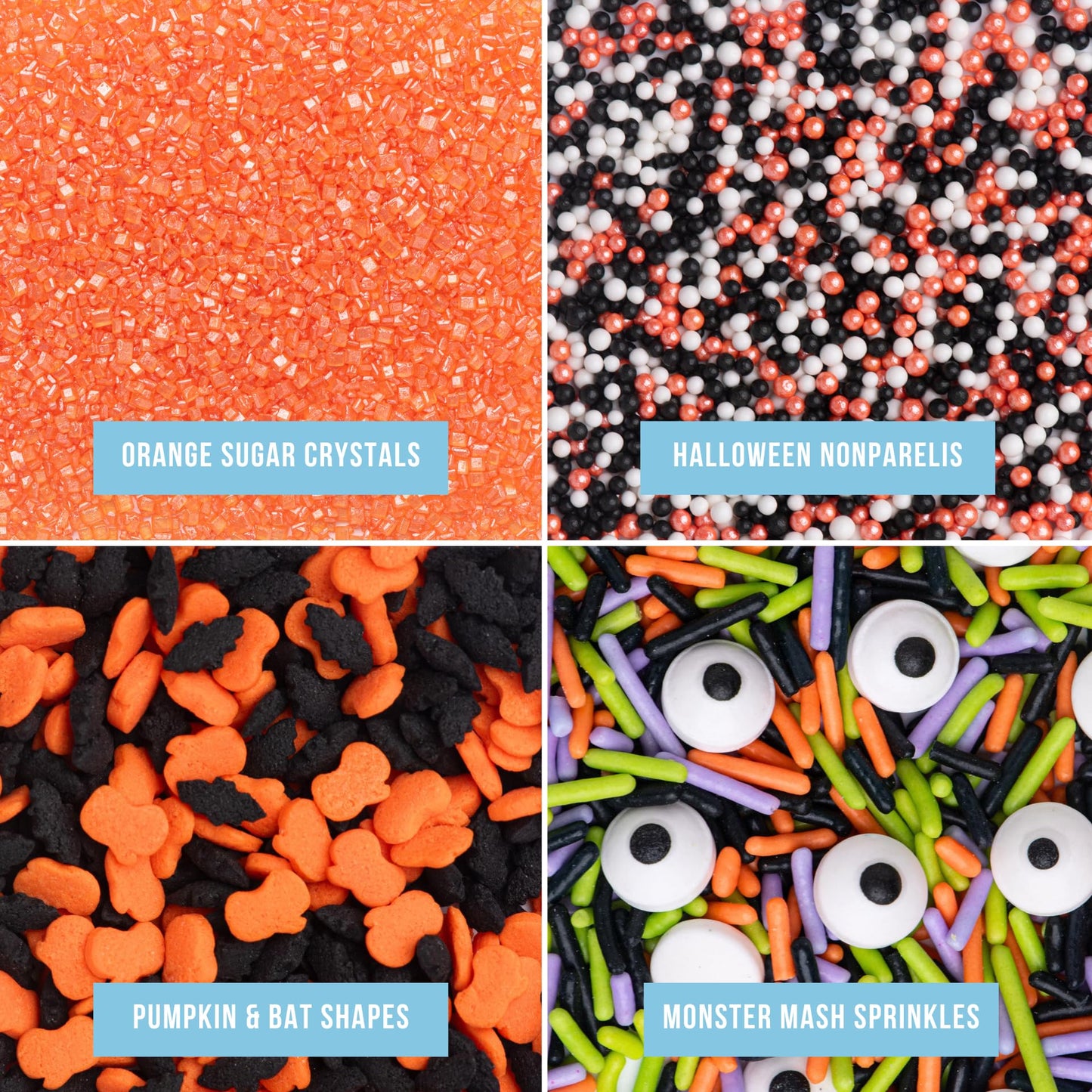 Sweets Indeed Sprinkles  Halloween Sprinkles  Candy Eyeballs  4 Pack  10.90 ounces  Edible Sprinkle Mix  Perfect for Cake Decorations  Baking  Ice Cream  Cookies  Cupcake Topper  10.90 ounces (Halloween)