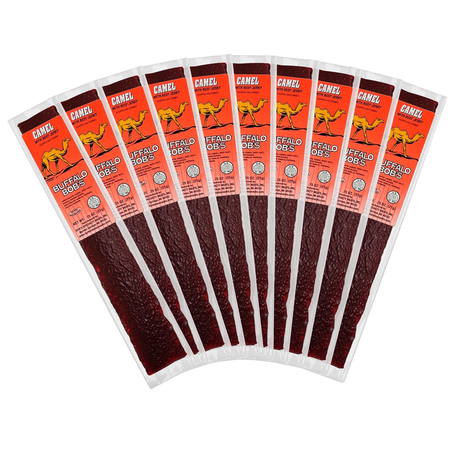 Buffalo Bob's Wild Game Meat Snack - Camel with Beef Jerky 10 Pack