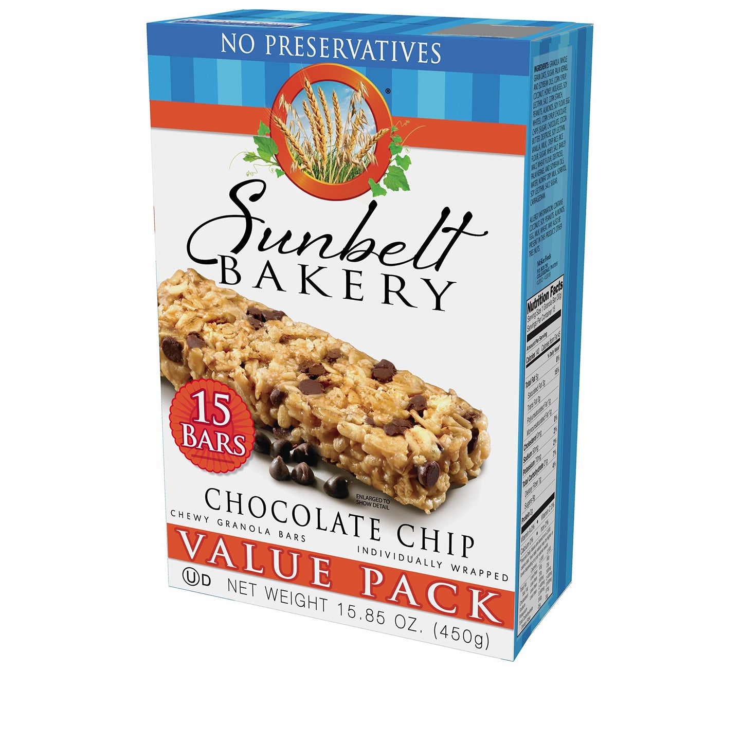 Sunbelt Bakery Chewy Chocolate Chip Granola Bars, 1.1 oz Bars, 15 Count