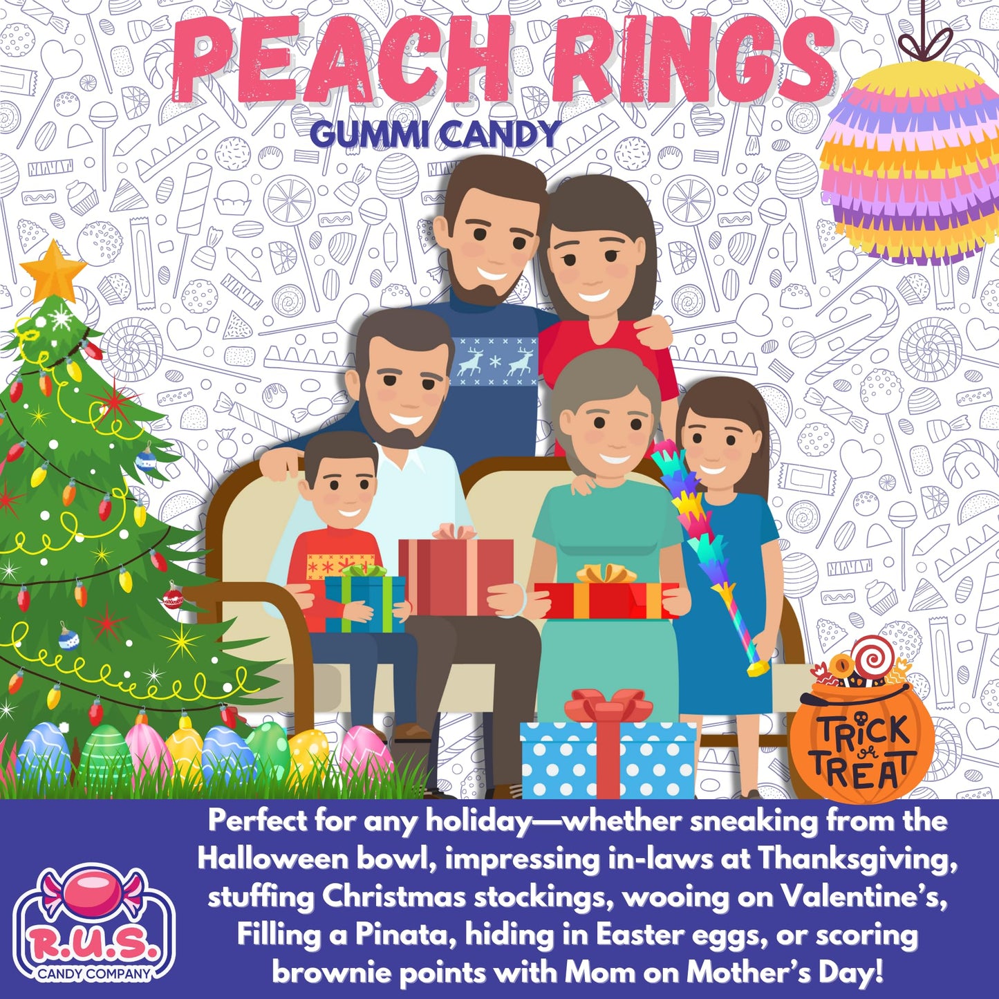Peach Ring Gummies 8 oz Bag - Fruity Gummy Candy - Fresh, Soft & Chewy - Party, Snack, Candy Buffet - by RUS Candy Company (Peac