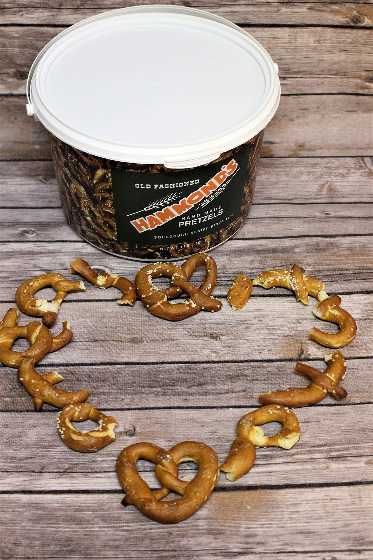 Hammonds Hand-Made Hard Pretzels, Old-Fashioned Sourdough Pretzels, 21 Ounce Bucket