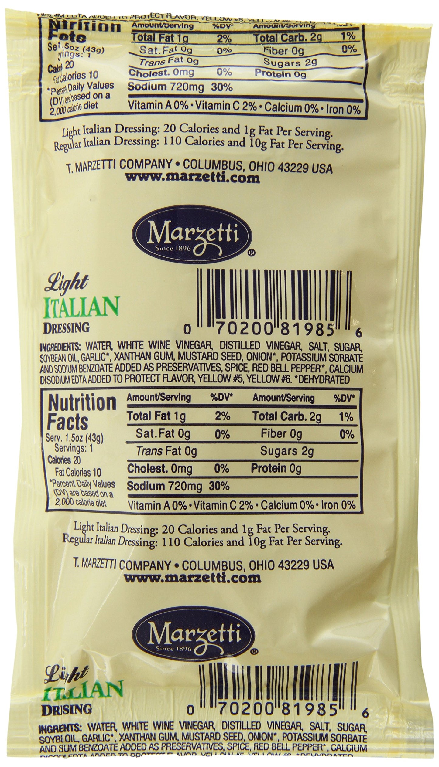 Marzetti Italian Dressing, Light, 1.5 Ounce (Pack of 60)