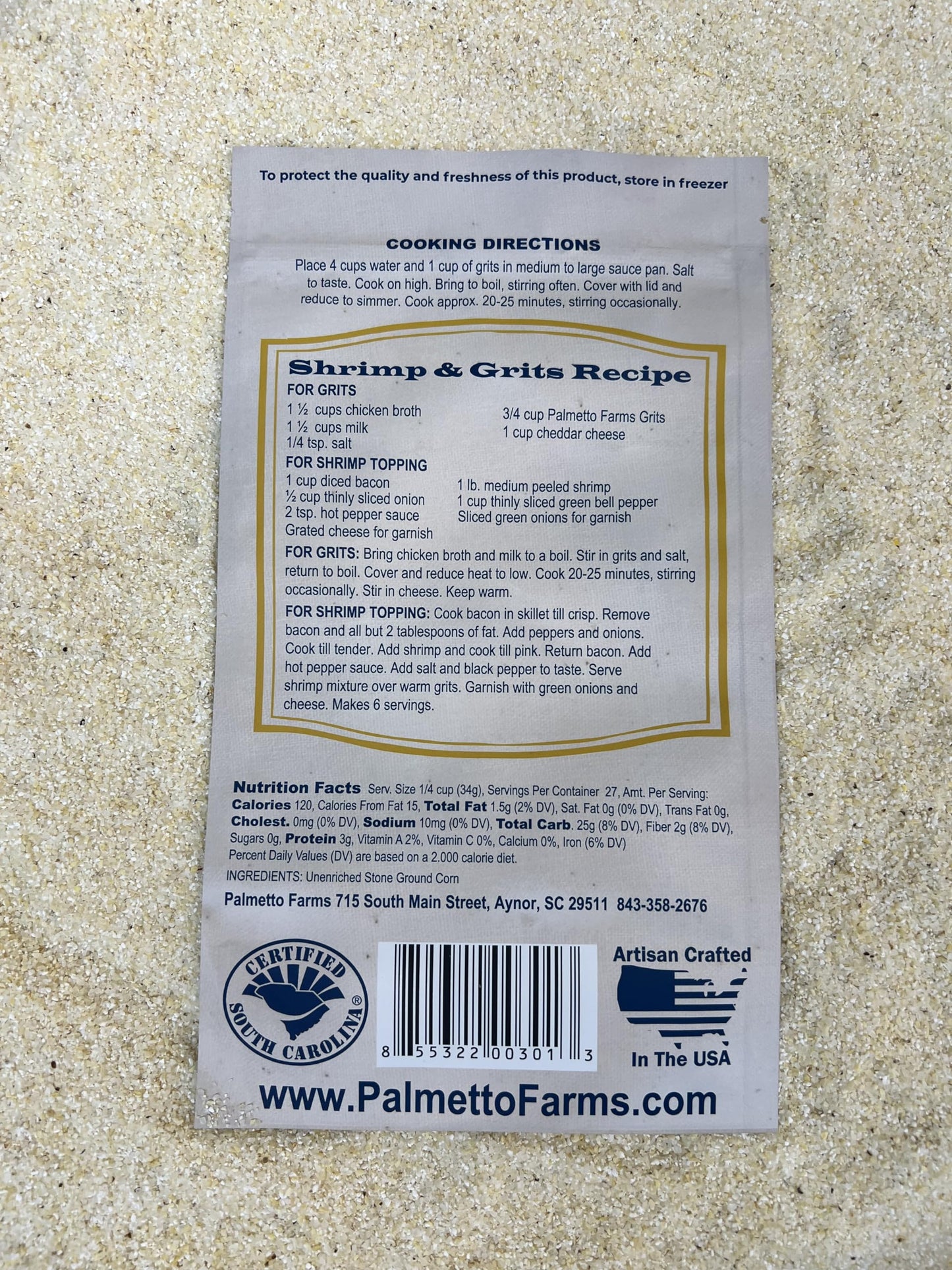 Palmetto Farms Stone Ground White Grits, 32 OZ, 2 Pound Pack